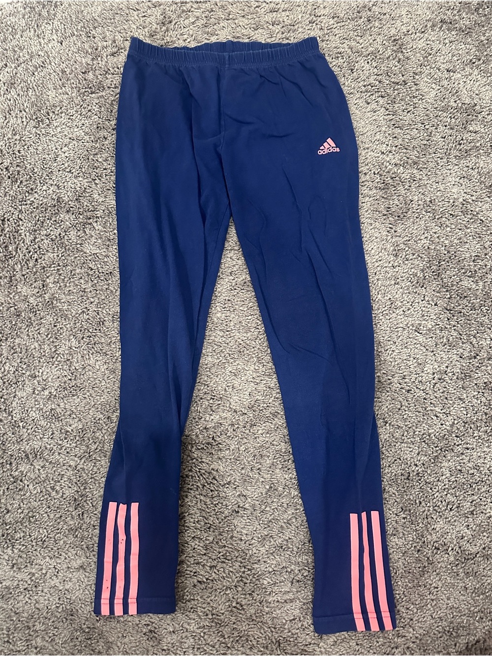 adidas Women’s L Blue/Pink Pull-On Leggings Elastic Waist Activewear